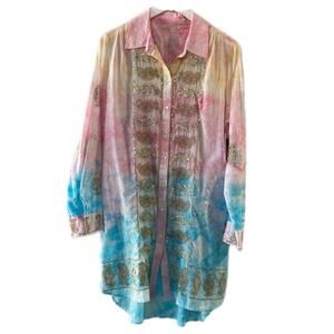 Soft Surroundings Paisley Tunic M Tie Dye Sequin Cover Up
